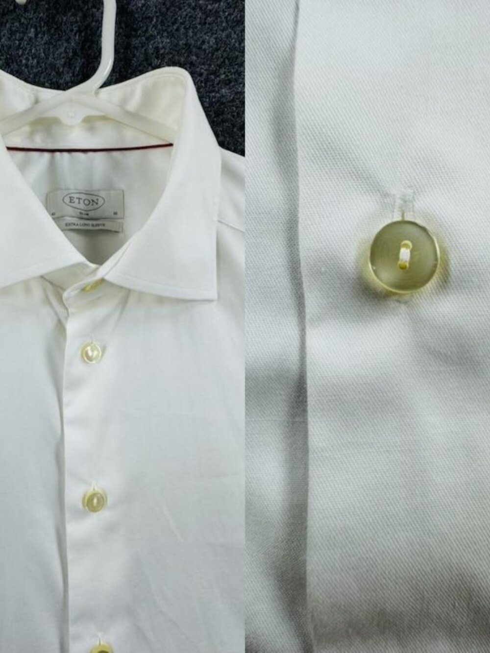 Eton White Extra Long Sleeve 16 Slim All Cotton Button Up Shirt Solid Mens Adult